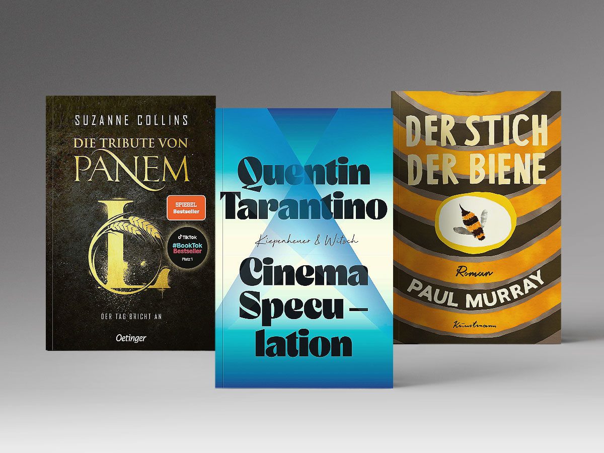 Drei Bücher zum Lesen im April: „Der Tag bricht an“, „Cinema Speculation“ und „Der stich der biene“.