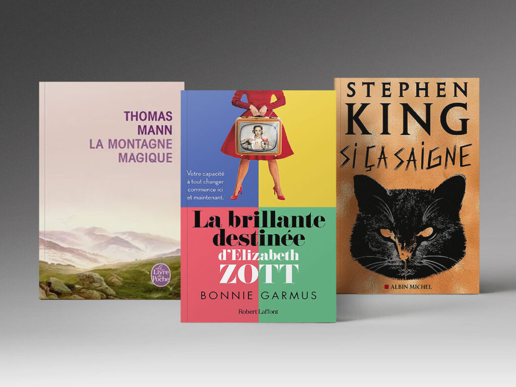 Trois livres : Si ça saigne, La Brillante destinée d'Elizabeth Zott et La Montagne magique