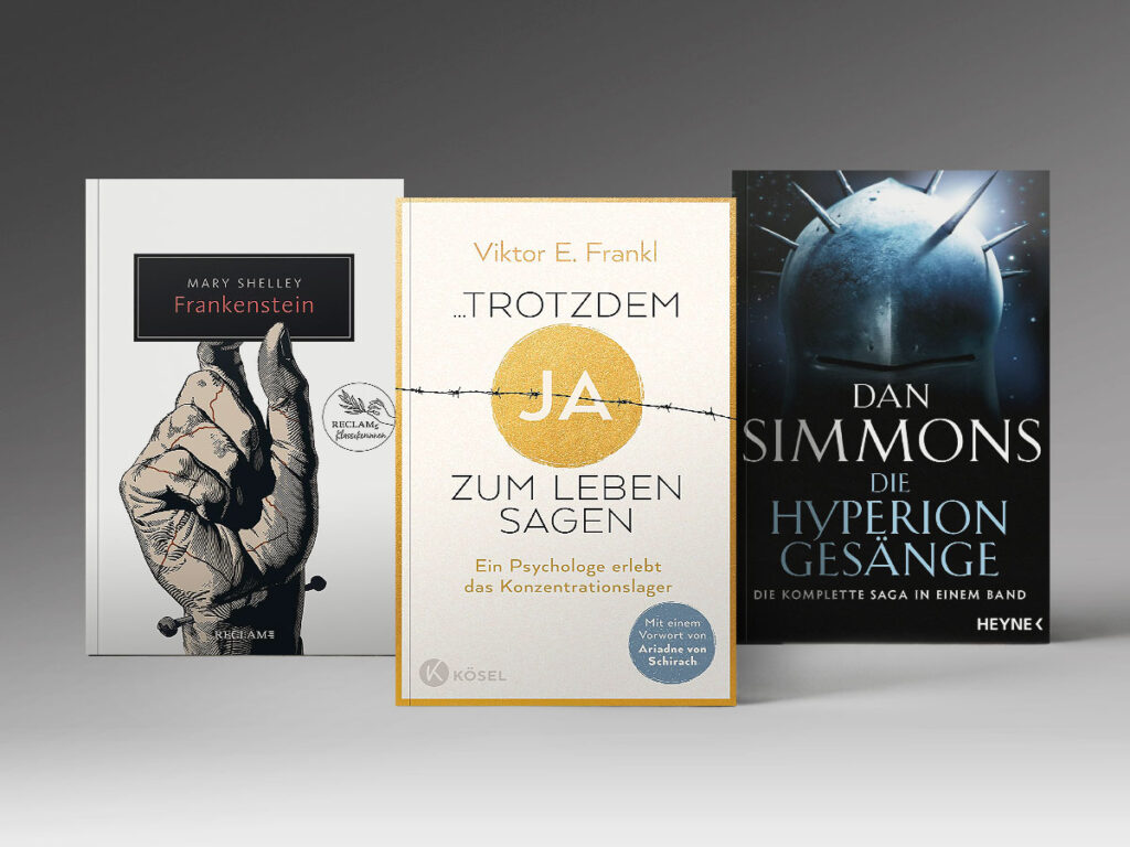 Drei Bücher: Hyperion, …trotzdem Ja zum Leben sagen, Frankenstein.