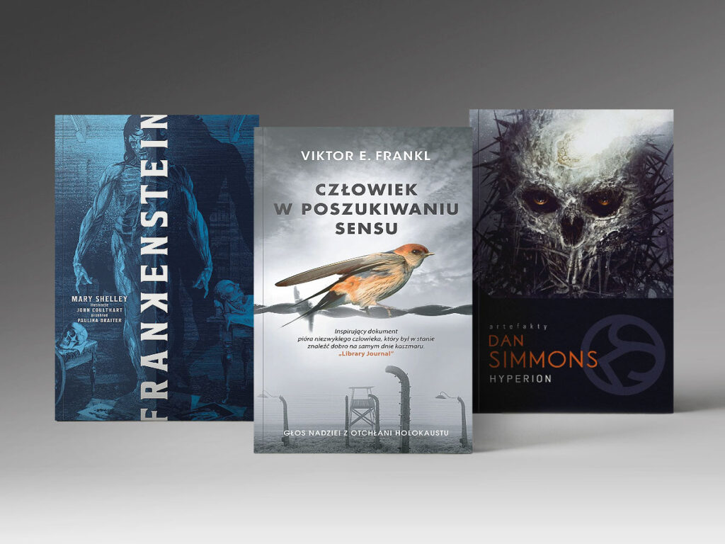 Trzy książki: Człowiek w poszukiwaniu sensu, Hyperion i Frankenstein.