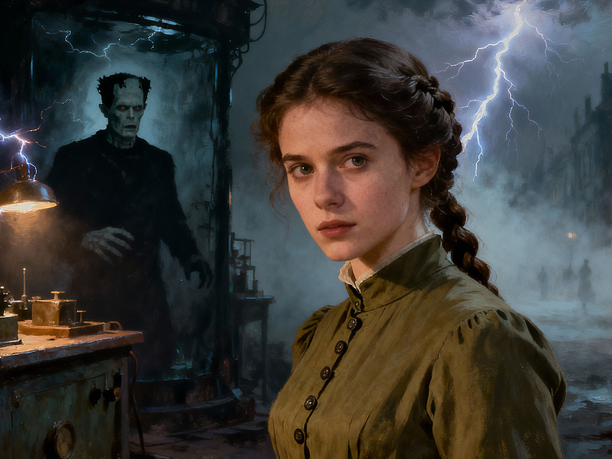 Mary Shelley an Frankenstein's monster.