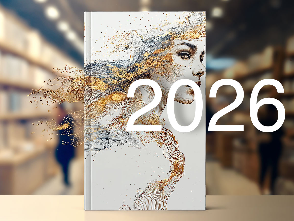 Książka w twardej oprawie ze srebrną i złotą folią.