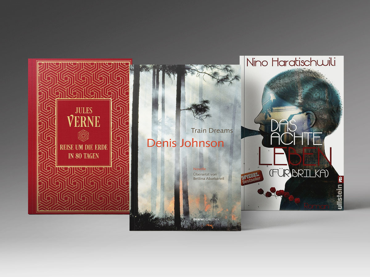 Drei Bücher: „Das achte Leben (Für Brilka)“. Band 1, „Train Dreams”, „In 80 Tagen um die Welt“