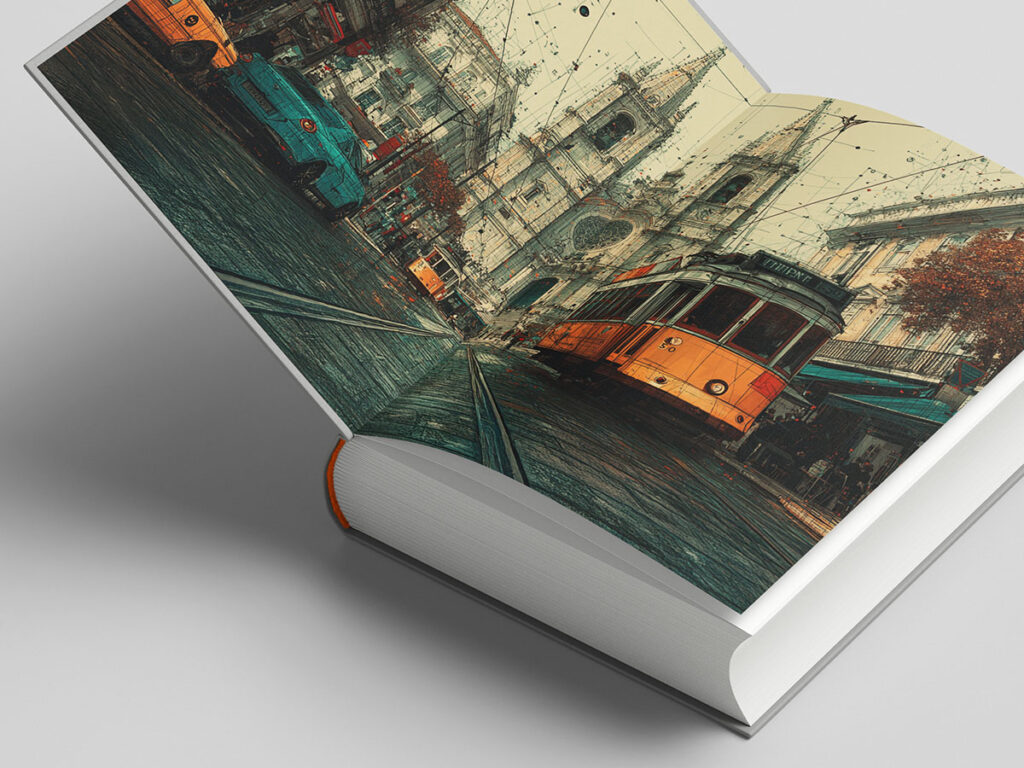 Książka w twardej oprawie z wyklejkami.