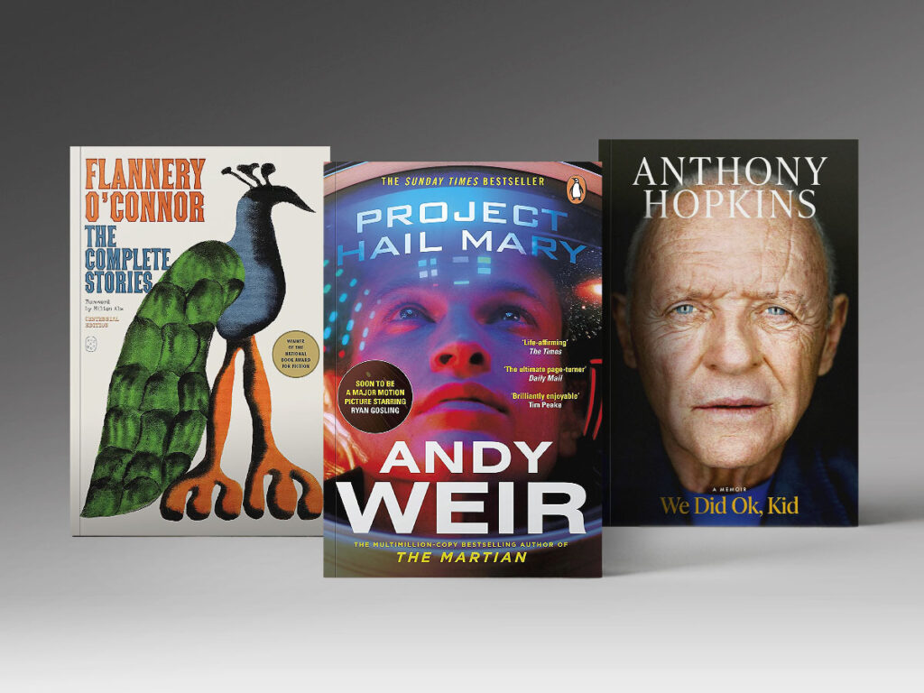 Books: We Did Ok, Kid: A Memoir, Project Hail Mary, The Complete Stories (Centennial Edition).