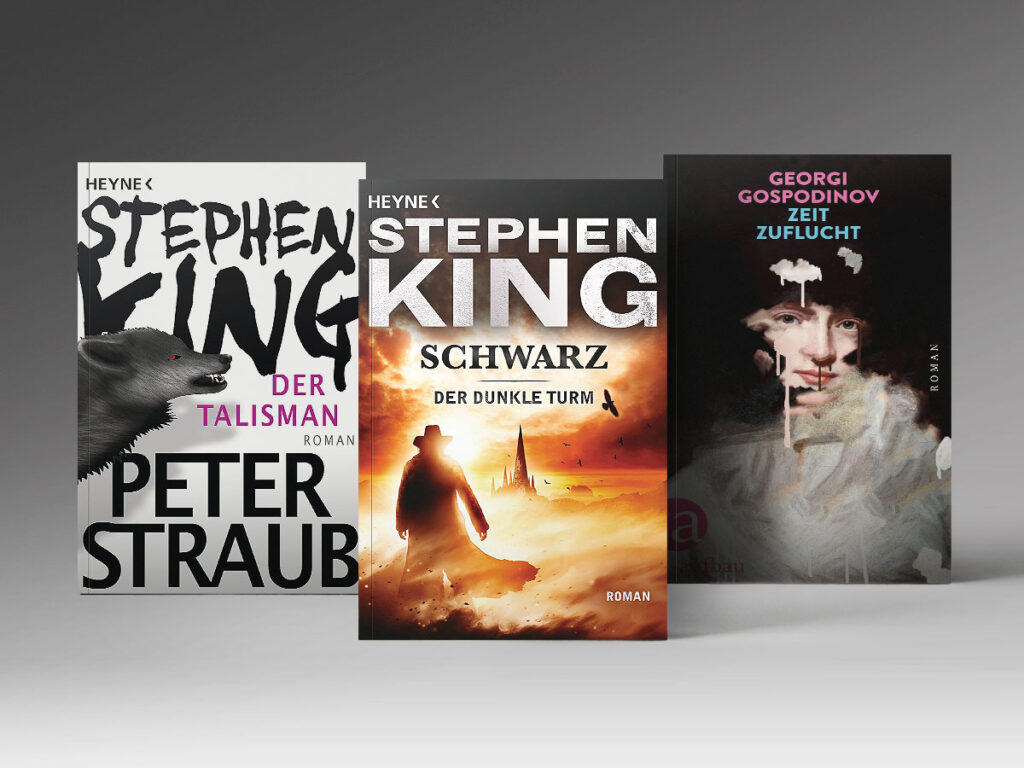Drei Bücher: „Zeitzuflucht“, „Der Dunkle Turm 1: Schwarz“, „Der Talisman“