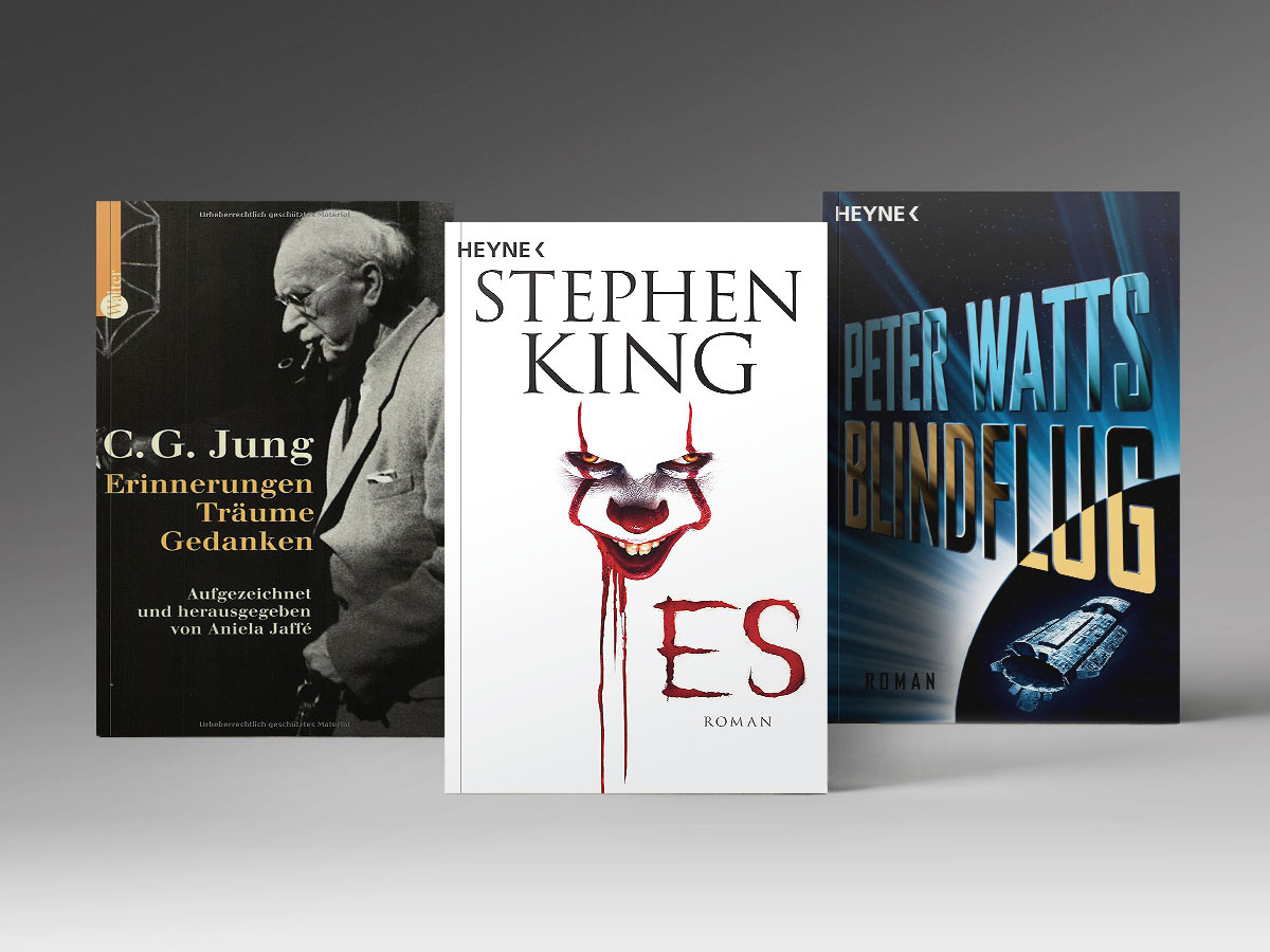 Drei Bücher: Peter Watts, „Blindflug“, Stephen King, „Es“, Carl Gustav Jung, „Erinnerungen, Träume, Gedanken“.